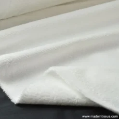 Tissu éponge blanc, 1 face velours - 1 face éponge. Ultra douce - OEKO TEX