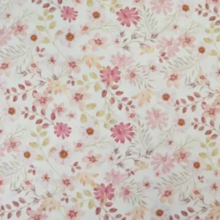 Tissu popeline Ambroise fleurs pastel roses fond blanc cassé