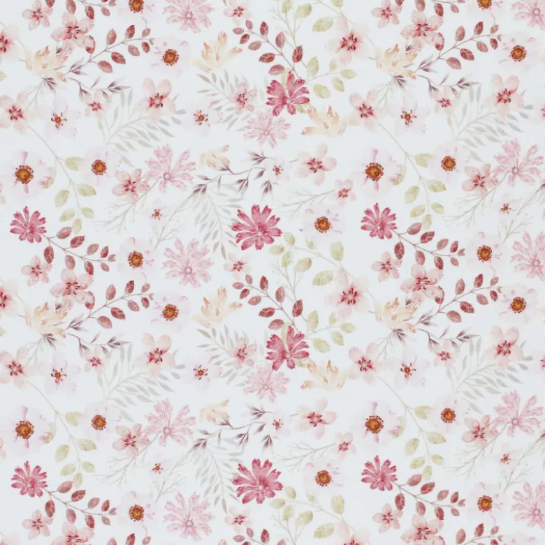 Tissu popeline Ambroise fleurs pastel roses fond blanc cassé