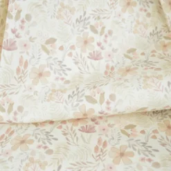 Tissu popeline Aurélien fleurs et plantes beige et rose fond blanc cassé