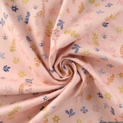 Tissu popeline Bio & OEKO TEX motifs girafes et fleurs fond rose - Poppy