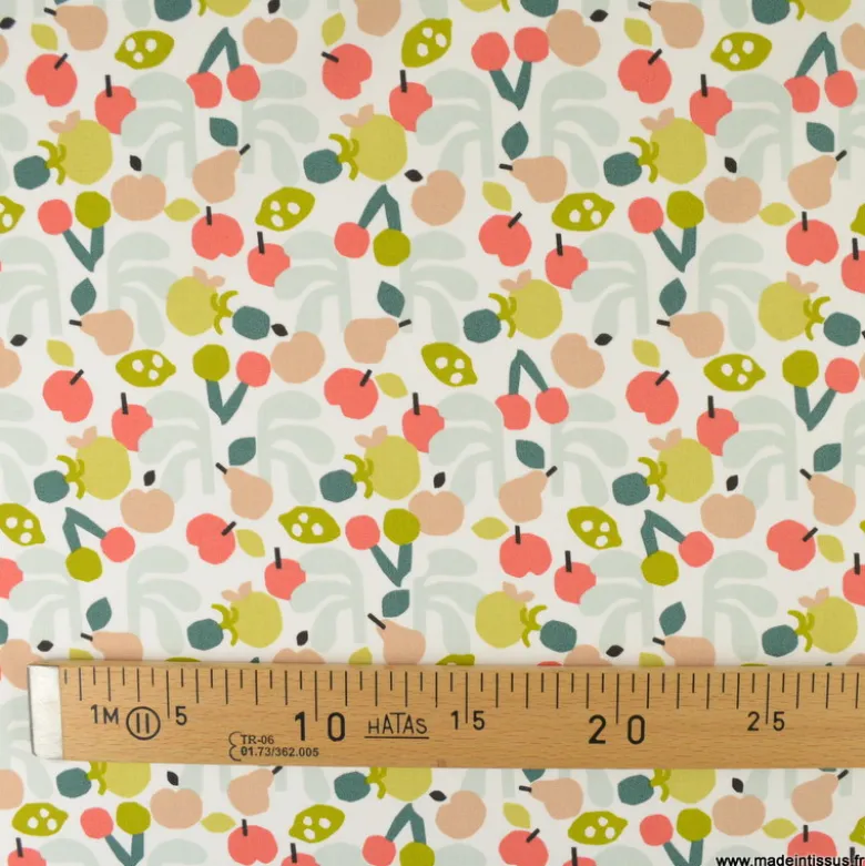 Tissu popeline Cancun motif fruits fond Blanc