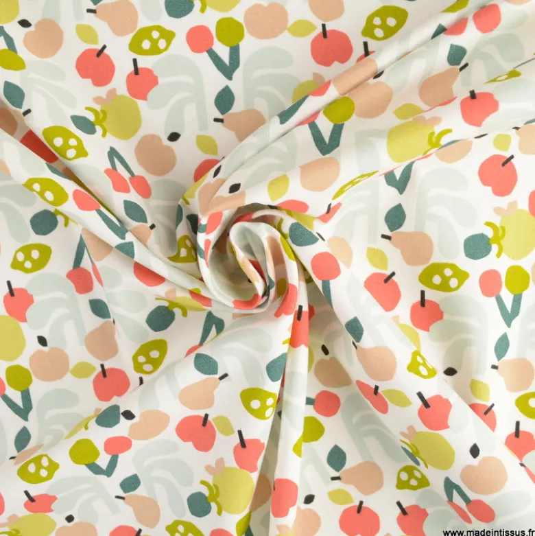 Tissu popeline Cancun motif fruits fond Blanc