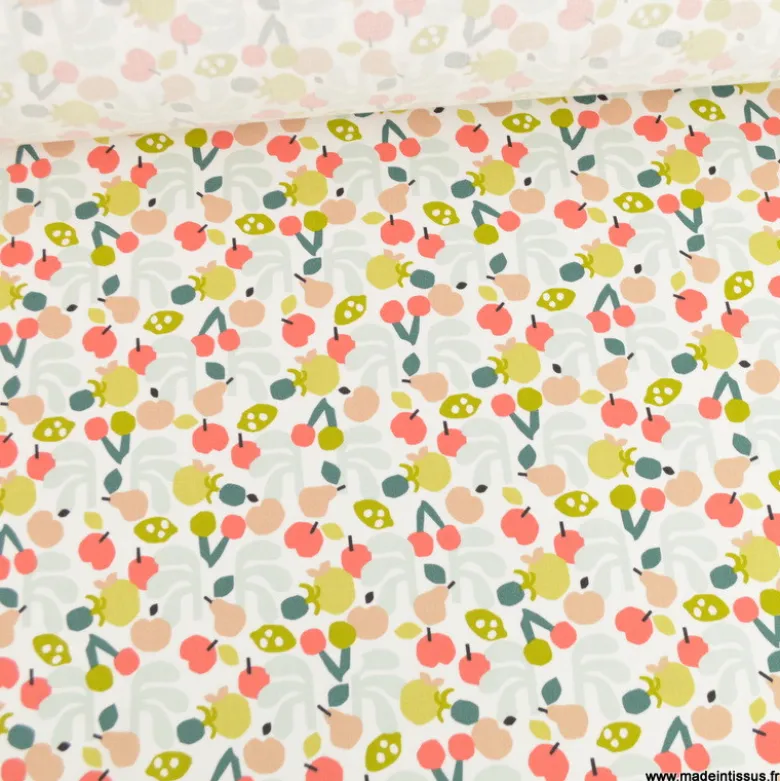 Tissu popeline Cancun motif fruits fond Blanc