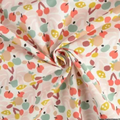 Tissu popeline Cancun motif fruits fond rose