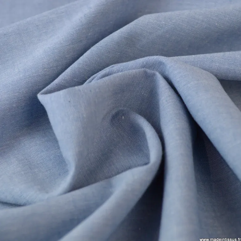 Tissu popeline chambray coloris BLEU DENIM - OEKO TEX