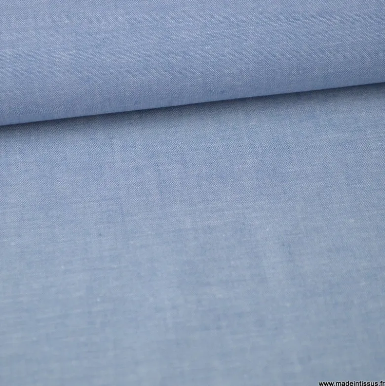 Tissu popeline chambray coloris BLEU DENIM - OEKO TEX