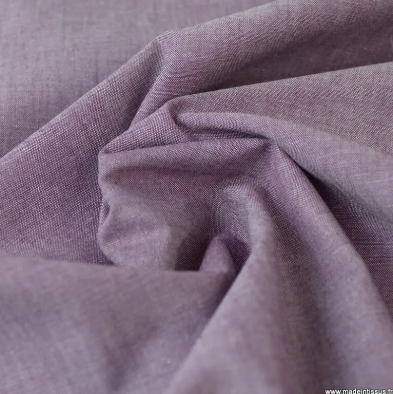 Tissu popeline coton chambray coloris Prune - OEKO TEX