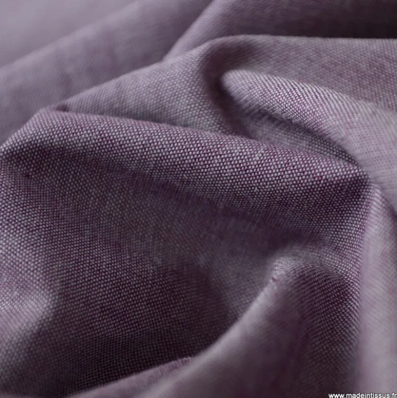 Tissu popeline coton chambray coloris Prune - OEKO TEX