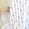 Tissu popeline coton fleuri rayures parme et corail - OEKO TEX