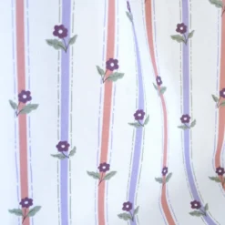 Tissu popeline coton fleuri rayures parme et corail - OEKO TEX