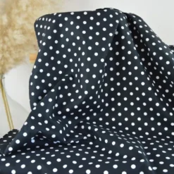Tissu popeline coton motif Pois blancs fond Noir - OEKO TEX