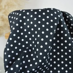 Tissu popeline coton motif Pois blancs fond Noir - OEKO TEX