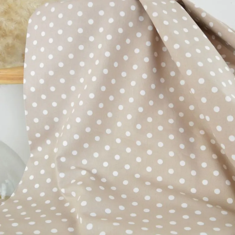 Tissu popeline coton motif Pois blancs fond Sable - OEKO TEX