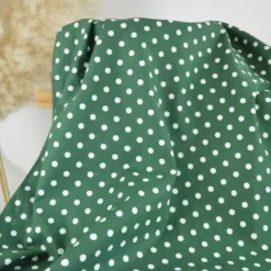 Tissu popeline coton motif Pois blancs fond vert Sapin - OEKO TEX