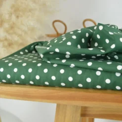 Tissu popeline coton motif Pois blancs fond vert Sapin - OEKO TEX