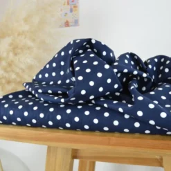 Tissu popeline coton motif Pois blancs fond bleu marine - OEKO TEX