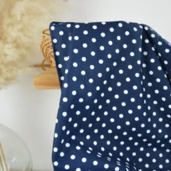 Tissu popeline coton motif Pois blancs fond bleu marine - OEKO TEX