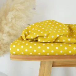 Tissu popeline coton motif Pois blancs fond ocre - OEKO TEX
