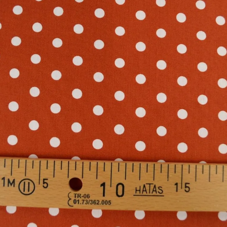 Tissu popeline coton motif Pois blancs fond Terracotta - OEKO TEX