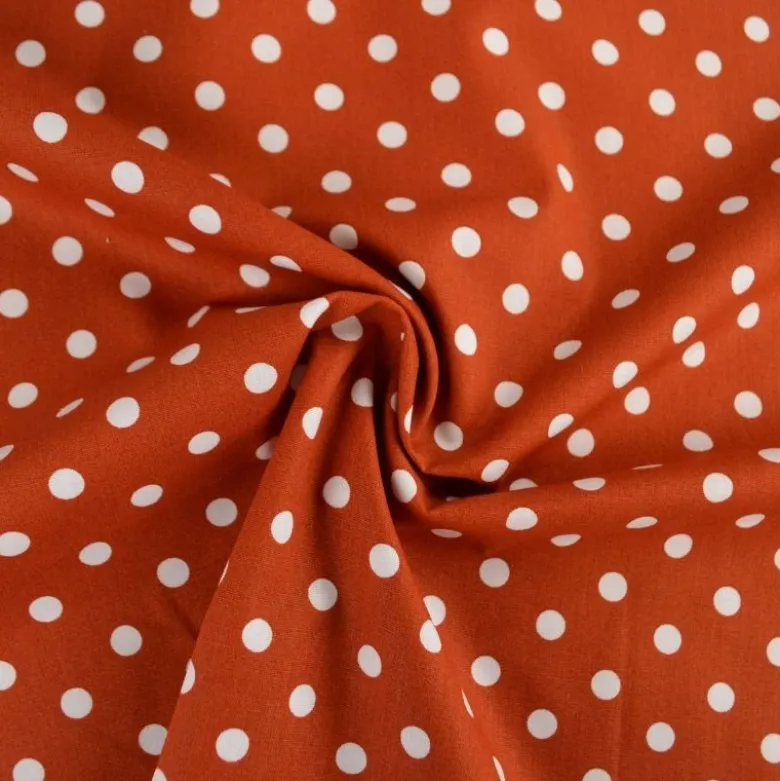Tissu popeline coton motif Pois blancs fond Terracotta - OEKO TEX