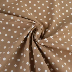 Tissu popeline coton motif Pois blancs fond Taupe - OEKO TEX