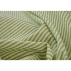 Tissu Popeline coton rayures Fenouil et blanches tissé teint