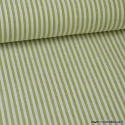 Tissu Popeline coton rayures Fenouil et blanches tissé teint
