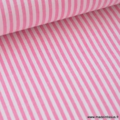Tissu popeline coton rayures tissé teint coloris fuchsia - OEKO TEX