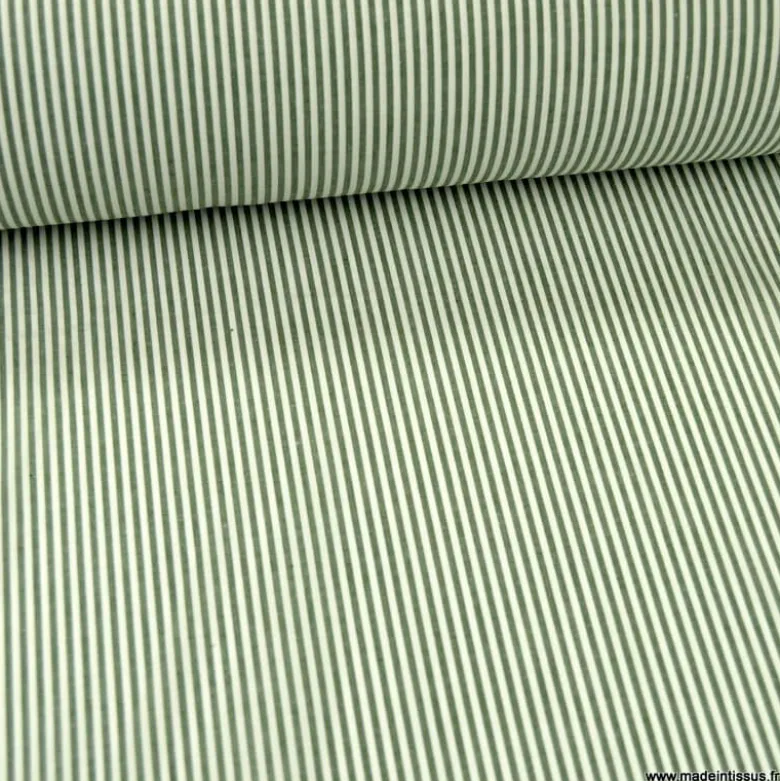 Tissu popeline coton rayures tissé teint coloris vert sapin - OEKO TEX