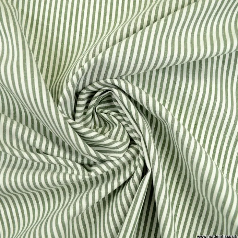 Tissu popeline coton rayures tissé teint coloris vert sapin - OEKO TEX