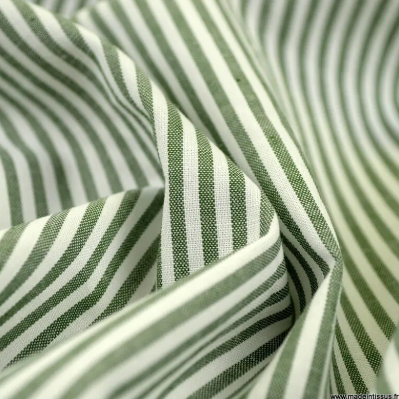 Tissu popeline coton rayures tissé teint coloris vert sapin - OEKO TEX