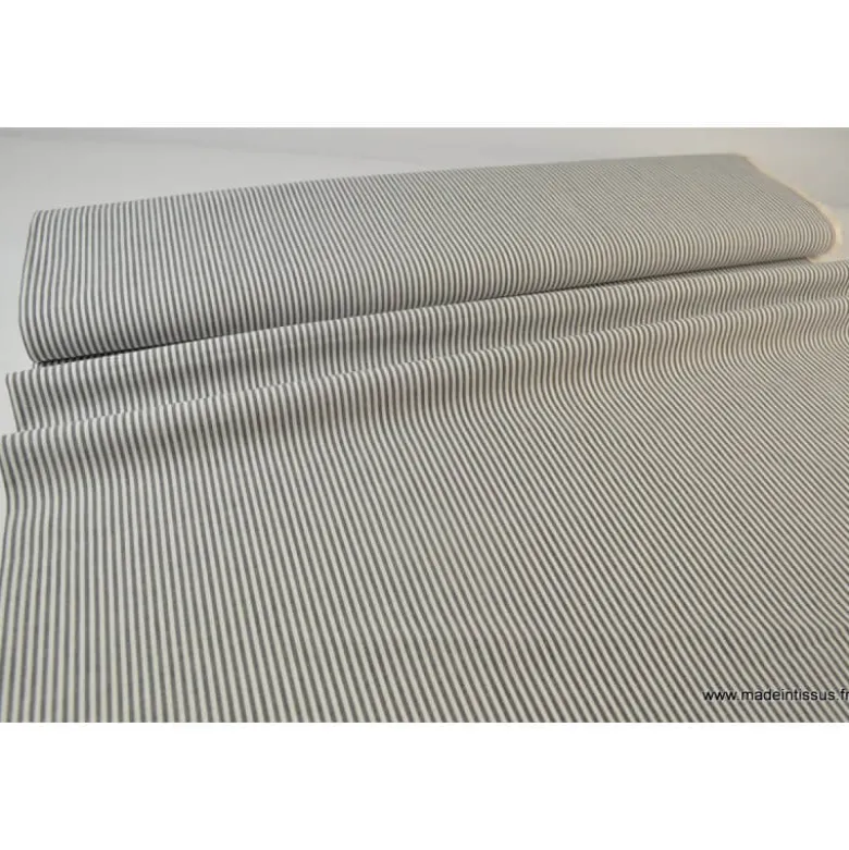 Tissu Popeline coton rayures noires et blanches tissé teint - OEKO TEX