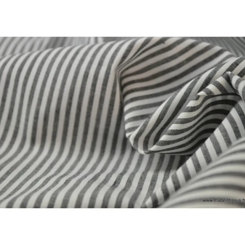 Tissu Popeline coton rayures noires et blanches tissé teint - OEKO TEX