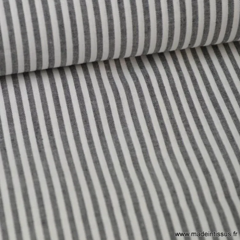 Tissu Popeline coton rayures noires et blanches tissé teint - OEKO TEX