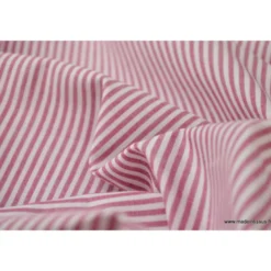 Tissu Popeline coton rayures cerise et blanc tissé teint