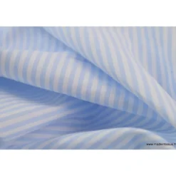Tissu Popeline coton rayures ciel et blanches tissé teint - OEKO TEX