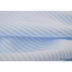 Tissu Popeline coton rayures ciel et blanches tissé teint - OEKO TEX