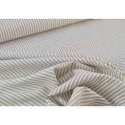 Tissu popeline coton rayures SABLE (beige) et blanches tissé teint - OEKO TEX
