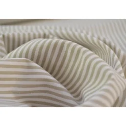 Tissu popeline coton rayures SABLE (beige) et blanches tissé teint - OEKO TEX