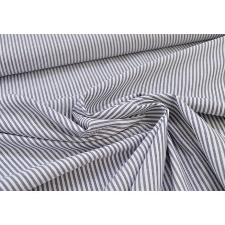 Tissu popeline coton rayures bleu marine et blanches tissé teint - OEKO TEX
