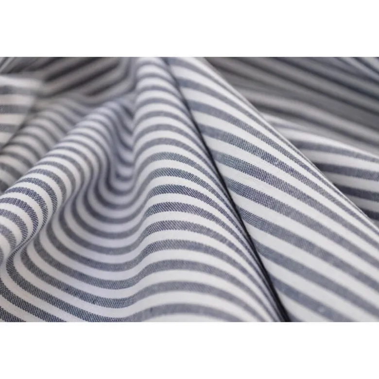 Tissu popeline coton rayures bleu marine et blanches tissé teint - OEKO TEX