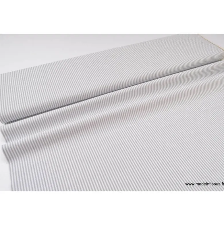 Tissu popeline coton rayures grises et blanches tissé teint - OEKO TEX