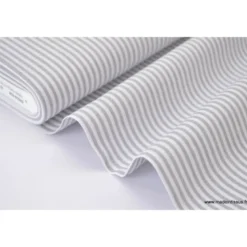 Tissu popeline coton rayures grises et blanches tissé teint - OEKO TEX
