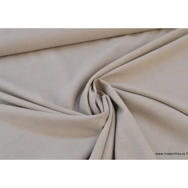 Tissu popeline coton uni tissé teint chambray coloris beige sable - OEKO TEX