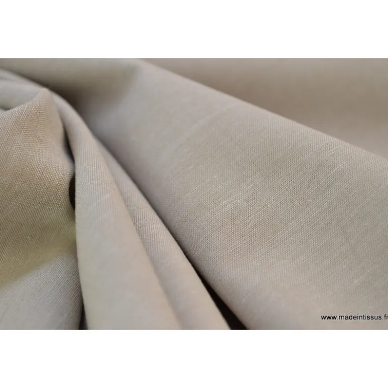Tissu popeline coton uni tissé teint chambray coloris beige sable - OEKO TEX