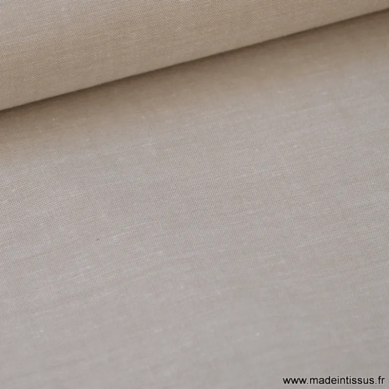 Tissu popeline coton uni tissé teint chambray coloris beige sable - OEKO TEX