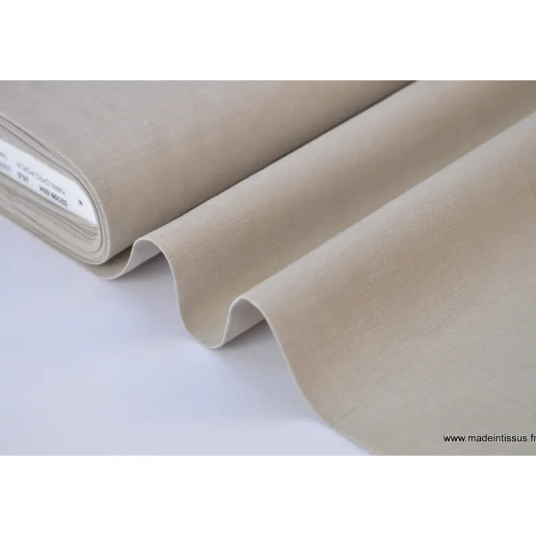 Tissu popeline coton uni tissé teint chambray coloris beige sable - OEKO TEX