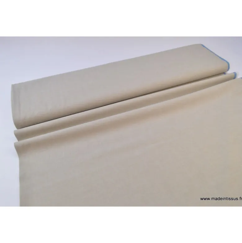 Tissu popeline coton uni tissé teint chambray coloris beige sable - OEKO TEX