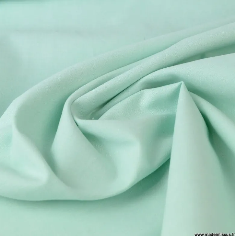 Tissu popeline coton uni tissé teint chambray coloris Vert MENTHE - OEKO TEX